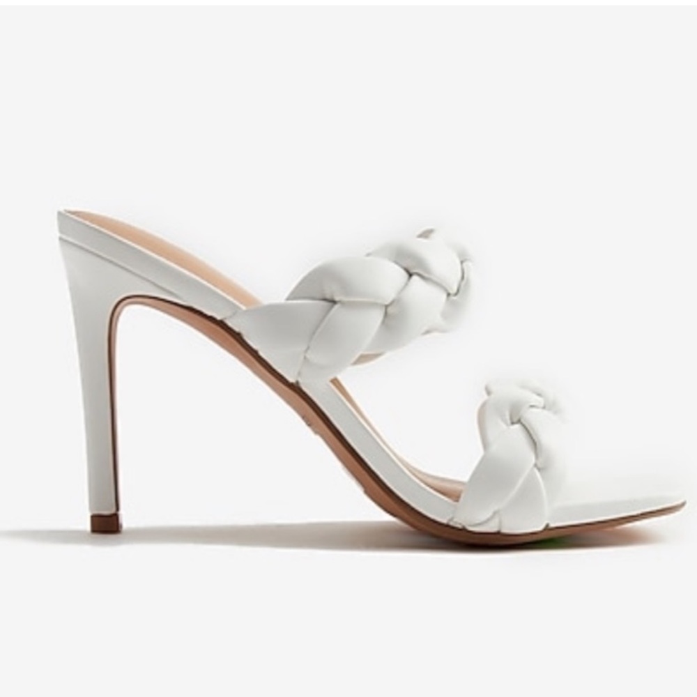 White braided heel sandals